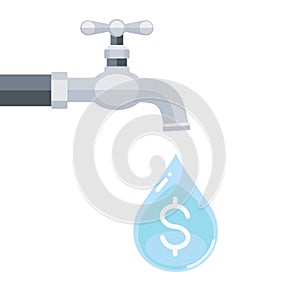 Water tap with dollar sign inside water drop isolated on white