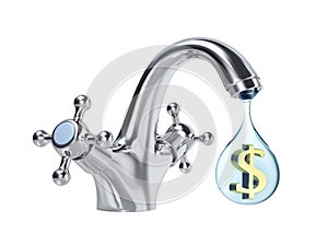 Water tap and drop of water with dollar sign inside