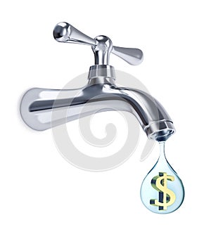 Water tap and drop of water with dollar sign inside
