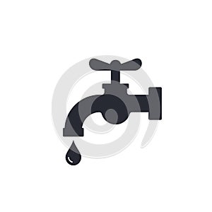 Water tap with falling drop icon. Vector water crane illustration flat design isolated on white background