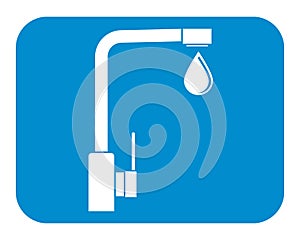 Water tap with a falling drop of water. Vector icon. Silhouette.