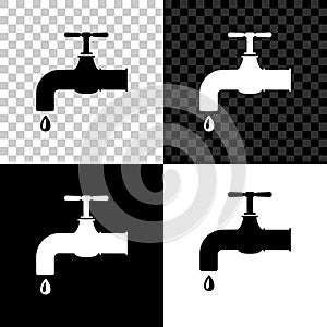 Water tap with a falling water drop icon isolated on black, white and transparent background