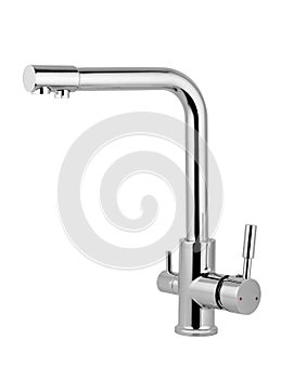 Water tap, faucet for the bathroom, kitchen mixer cold hot water. Chrome-plated metal . Isolated on a white background. Wall-mount