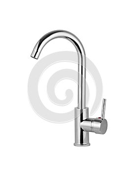 Water tap, faucet for the bathroom, kitchen mixer cold hot water. Chrome-plated metal . Isolated on a white background. Wall-mount