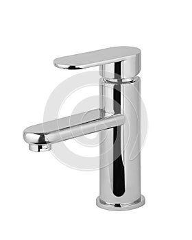 Water tap, faucet for the bathroom, kitchen mixer cold hot water. Chrome-plated metal . Isolated on a white background. Wall-mount