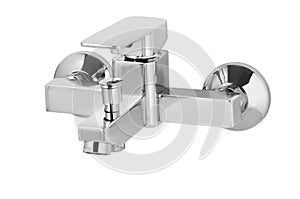 Water tap, faucet for the bathroom, kitchen mixer cold hot water. Chrome-plated metal . Isolated on a white background. Wall-mount