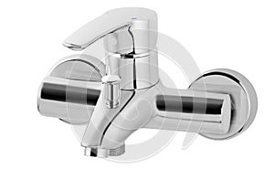 Water tap, faucet for the bathroom, kitchen mixer cold hot water. Chrome-plated metal . Isolated on a white background. Wall-mount