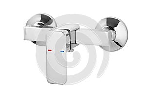 Water tap, faucet for the bathroom, kitchen mixer cold hot water. Chrome-plated metal . Isolated on a white background. Wall-mount