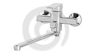 Water tap, faucet for the bathroom, kitchen mixer cold hot water. Chrome-plated metal . Isolated on a white background. Wall-mount