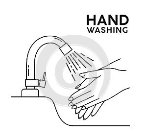 Water tap, hand washing, symbol black and white concept design