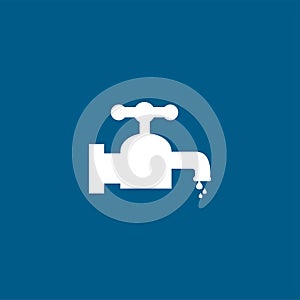 Water Tap Icon On Blue Background. Blue Flat Style Vector Illustration