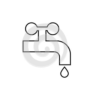 Water Tap Icon. Faucet Symbol, Plumbing Sign, Drip Silhouette