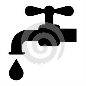 Water tap icon isolated on white background. Faucet with water drop vector icon.