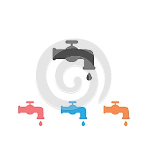 Water tap icon set on white. Faucet vector