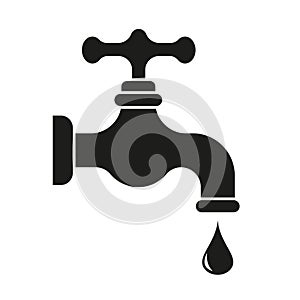 Water tap icon for web. Simple water faucet sign vector design. Faucet with falling drop web icon isolated on white. Garden water