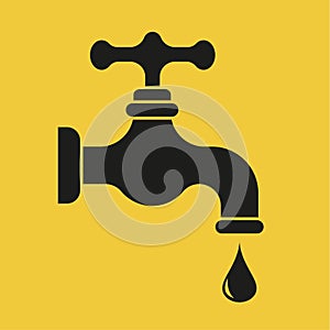 Water tap icon for web. Simple water faucet sign vector design. Faucet with falling drop web icon isolated on white. Garden water