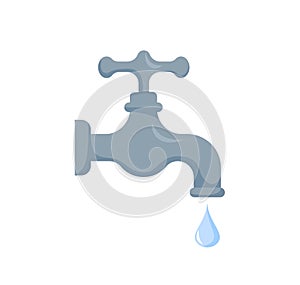 Water tap icon for web. Simple water faucet sign vector design. Faucet with falling drop web icon isolated on white. Garden water
