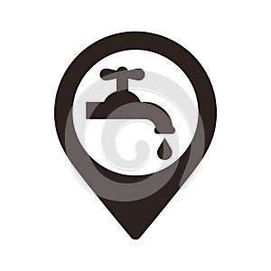 Water tap map pin. Water tap location pin. GPS water tap location symbol for apps and websites