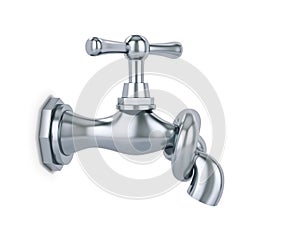Water tap tied in knot isolated on white, saving water concept