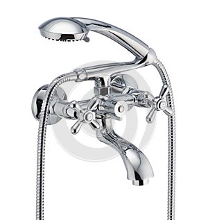 Water tap, Two handles bath faucet. Isolated, white background