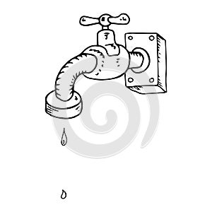 Water tap. Water tap with water. Vector illustration of a water faucet for the garden