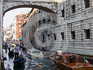 Water Taxis Under Bridge of Sighs, Venice