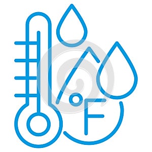 Water temperature in degrees Fahrenheit. Liquid drop outline pictogram