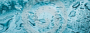 Water texture abstract background, aqua drops on turquoise glass as science macro element, rainy weather and nature surface art