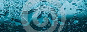 Water texture abstract background, aqua drops on turquoise glass as science macro element, rainy weather and nature surface art