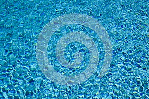 Water texture. View of swimming pool surface. Blue water background. Blue water texture background. Surface of pool water.