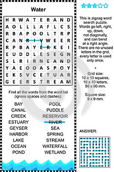 Water themed wordsearch puzzle