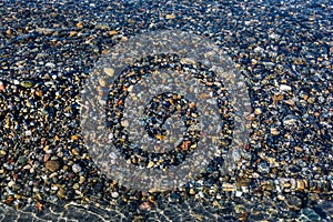 Water at tideline on a rocky beach, as a nature background, Semiahmoo Park, Washington State