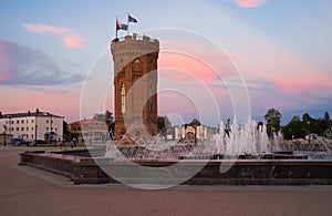 Water tower and fountain on the Red square. Tobolsk. Russia photo