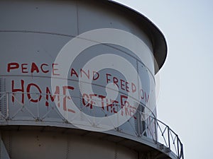 Water Tower with Graffiti