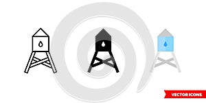 Water tower icon of 3 types color, black and white, outline. Isolated vector sign symbol