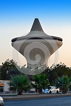 Water Tower in Jeddah with trees and palms