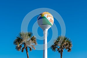 Water tower of one of America`s winter destination getaways