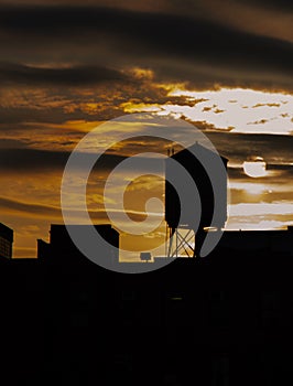 Water Tower silhouette at sunset