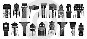 Water tower vector black set icon. Vector illustration tank reservoir on white background. Isolated black set icon water