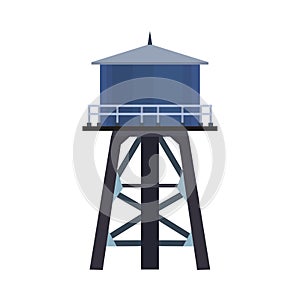 Water tower vector icon illustration tank isolated white. Industrial architecture container structure. Blue reservoir tall
