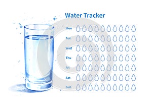 Water tracker with watercolor glass of water