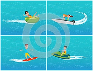 Water Transport and Fun for Teenagers Set Vector