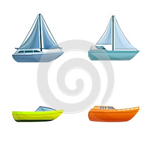 Water transportation icons set cartoon vector. Travel yacht and speedboat