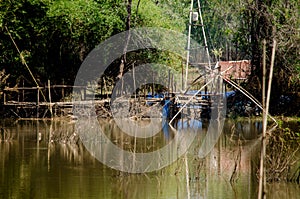 Water trapping tools at the rural canal of Thai people