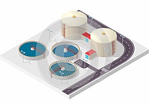 Water treatment isometric building, big bacterium purifier on white.