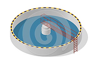 Water treatment isometric building, big bacterium purifier on white.