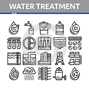 Water Treatment Items Vector Thin Line Icons Set