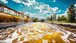 A water treatment plant purifying yellow liquid to improve ecological health and clean industrial drains photo