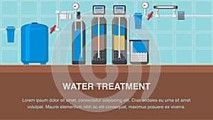 Water Treatment System Flat Banner with Text Space