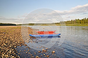 Water trip on the river Schugor in the Komi Republic.